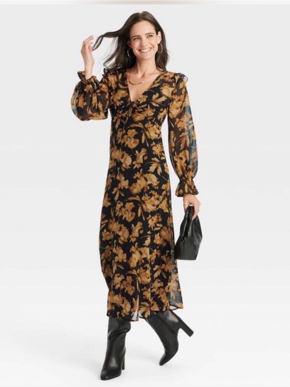 NWT A New Day Small Brown Black Floral Dress Maxi